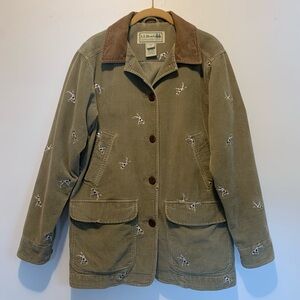 LL Bean Vintage Hunting Dog Embroidered Corduroy Barn Field Coat